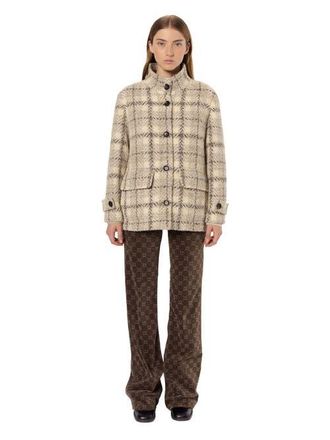 Gerard Darel Manuela Oversize Checked Coat in Natural at Nordstrom, Size X-Large