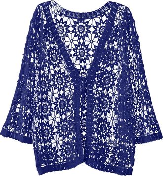 Generic Womens Summer Long Sleeve Cardigans UK Hollow Out Lace Crochet Bolero Cardigans Open Front Lightweight Drop Sunproof Tops Ladies Summer Hollow Cardiga