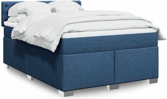 vidaXL Cama Box Spring Con Colch&oacute;n Tela Azul 140x190 Cm Vidaxl