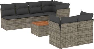 vidaXL Set De Sof&aacute;s De Jard&iacute;n Y Cojines 8 Piezas Rat&aacute;n Sint&eacute;tico Gris Vidaxl