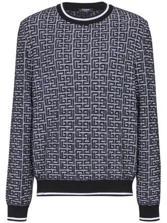 Balmain patterned-jacquard sweater - men - Polyamide/Merino/Linen/Flax - L - Black