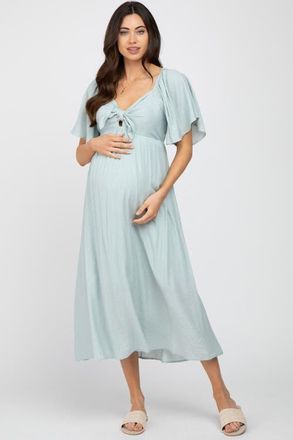 Pinkblush Front Tie Ruffle Sleeve Midi Dress in Light Blue at Nordstrom, Size Small