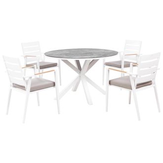 Beliani Conjunto De Jard&iacute;n De 4 Plazas Mesa De Aluminio Con Tablero Efecto M&aacute;rmol Pardo Sillas Con Cojines Gris Maletto/taviano