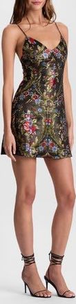 Alice & Olivia Tayla Floral Jacquard Lantern Minidress in Black/Multi at Nordstrom Rack, Size 14