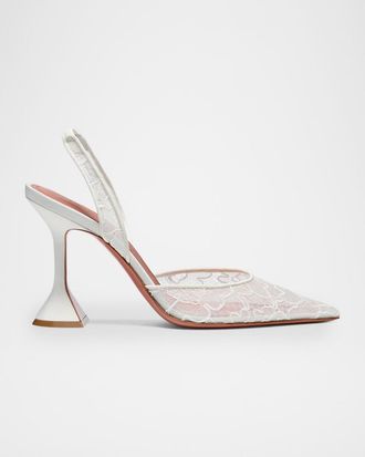 Amina Muaddi Holli Lace Slingback Pumps