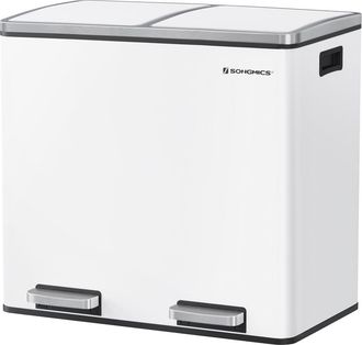 Songmics Cubo de basura de reciclaje con 2 cubetas de acero de color blanco