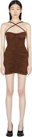 MUGLER Gedrapeerde Jersey Jurk - Dames - Korte kleedjes - Bruin - M - Kleedjes