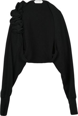 Alberta Ferretti Cropped Open-Front Black Shoulder Cover with Ruched Detail