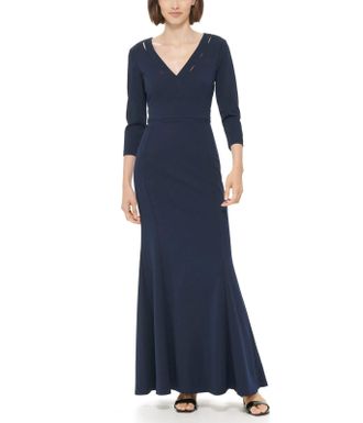 Calvin Klein Maxi Dress Womens Twilight Stretch Cutout V-Neck Preppy UPS944
