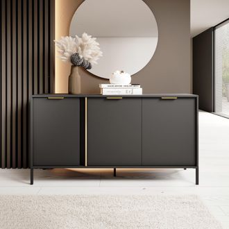Dmora Aparador Hamagami, Mueble 3 Estantes, Puertas Abatibles, 3 Puertas, 153x40x81h Cm Negro