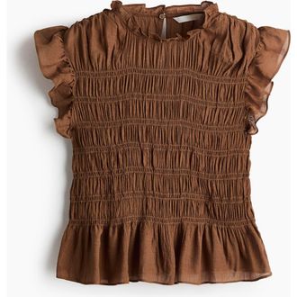 H&M Smocked Peplum Top in Brown at Nordstrom, Size Xx-Small