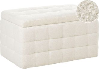 Beliani Pouf Cassapanca Imbottito In Boucl&egrave; Bianco Stile Chesterfield Michigan