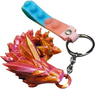 Generic Crystal Dragon Keychain, Printed Dragon Flexible Key Chain | Dragon Keychain | Rainbow Pearlescent Color Interlocking Body Segment and Leg Figurine Ke