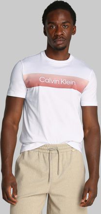 Calvin Klein T-Shirt CALVIN KLEIN LINEAR OMBRE CHEST LOGO T-SHIRT, Herren, Gr. XL, weiss (hellwei&szlig;), Single Jersey, Obermaterial: 100% Baumwolle, unifarben mit Far