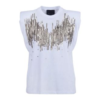 Souvenir Sleeveless Tops, female, White, Size: M T-shirt con paillettes