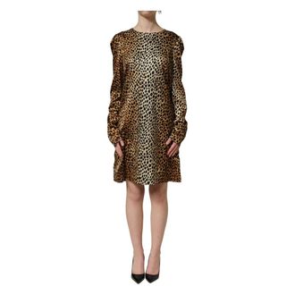 Dolce & Gabbana Short Dresses, female, Brown, Size: S Long Sleeve Shift Mini