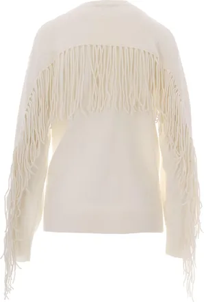 P.A.R.O.S.H. Womens Crewneck Fringed Jumper Cream Cashmere Jumpers Sweater