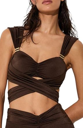 Reiss Maisie Metallic Wraparound Bikini Top in Chocolate Brown at Nordstrom, Size 10 Us