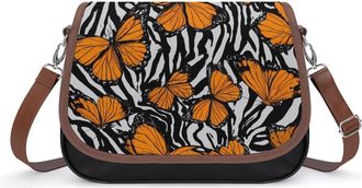 Generic Monarch Butterfly Zebra Background Small Womens Crossbody Bags Shoulder Handbag with Adjustable Strap for Travel