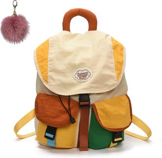 Generic Fashion Contrast-color Backpack,Waterproof Nylon Casual Daypack,Large Capacity Flap Drawstring Travel Shoulder Bag