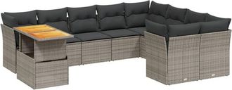 vidaXL Set De Sof&aacute;s De Jard&iacute;n 10 Pzas Con Cojines Rat&aacute;n Sint&eacute;tico Gris Vidaxl