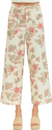 Entro Seraphina Floral Print Wide-Leg Pants In Ivory