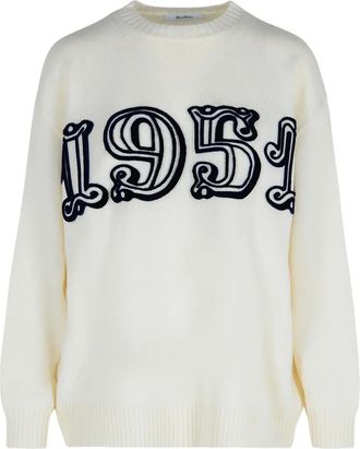 Max Mara Maglione girocollo con logo - Bianco