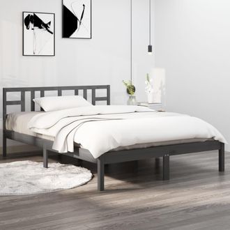 vidaXL Estructura De Cama De Madera Maciza De Pino Gris 200x200 Cm Vidaxl