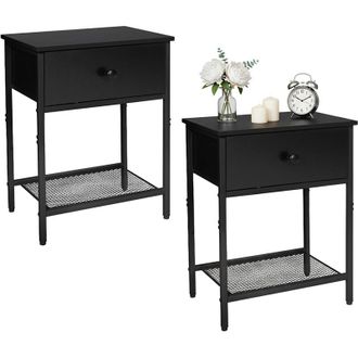 Relaxdays Relaxdays Bedside Table Set of 2, Drawer & Shelf, H x W x D: 55x40x30 cm, modern, wood-effect, metal, black