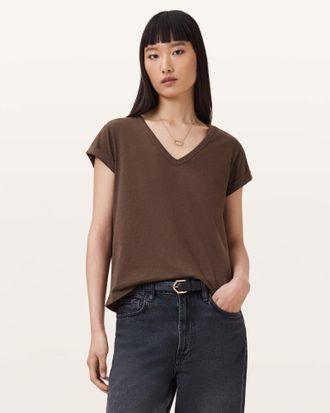 AllSaints Cotton Anna V-Neck Short Sleeve T-Shirt, Size: XS
