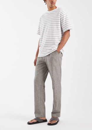 Blend Pantaloni in misto cotone e lino oliva polvere con coulisse-Verde