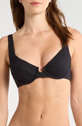 BECCA by Rebecca Virtue Modern Edge Underwire Bikini Top in Black at Nordstrom, Size Medium