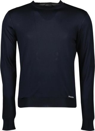 Prada Blauwe Zijden Trui - Heren - Ronde hals truien - Blauw - L - Truien & Vesten