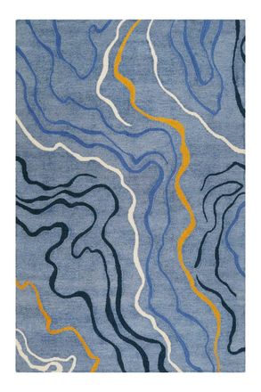 Esprit Alfombra de dise&ntilde;o abstracto azul, hecha a mano, 70x140