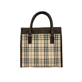 Burberry Beige Brown Canvas Leather Handbag Tote Bag (Pre-Owned)