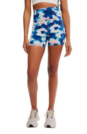 Free People FP Movement Printed Never Better Bike Shorts in Blue Watercolor Flow at Nordstrom, Size X-Large