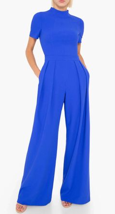 Black Halo Mayra Mock Neck Wide Leg Jumpsuit In Blue