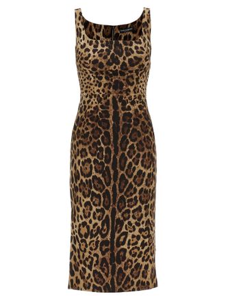 Dolce & Gabbana Brown Silk Midi Womens Dress