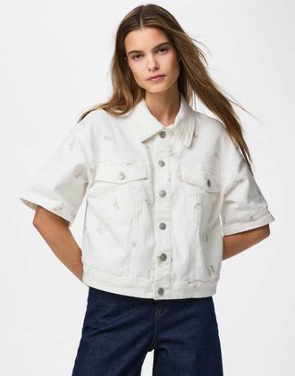 Pieces Camicia in denim color cloud dancer-Grigio