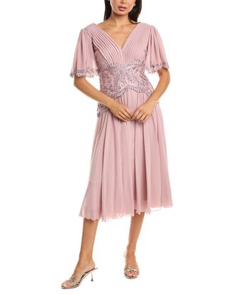 Tadashi Shoji Indira Embroidered Chiffon Midi Dress