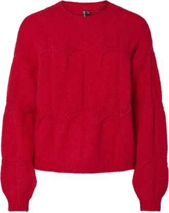 Pieces Pcjenna LS O-Neck Cable Knit Noos Bc, Goji Berry, XS