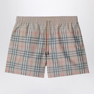Burberry Beige Swim Shorts With Faded Check Pattern