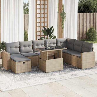 vidaXL Set De Sof&aacute;s De Jard&iacute;n Con Cojines 9 Pzas Rat&aacute;n Sint&eacute;tico Beige Vidaxl