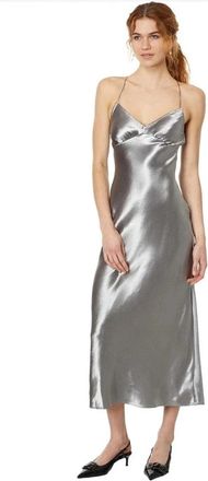 Madewell The Layton Slip Dress Silver Metallic V-Neck Party DDR2684