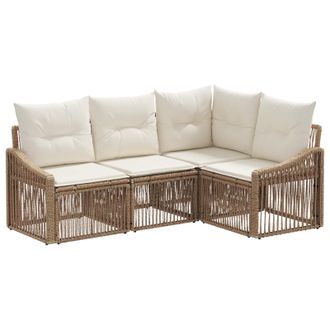 vidaXL Conjunto De Sof&aacute;s De Jard&iacute;n 4 Pcs Beige Rat&aacute;n Sint&eacute;tico Vidaxl