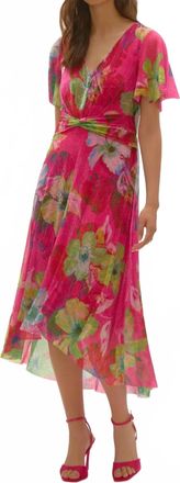 Joseph Ribkoff Crinkle And Mesh Floral Print Fit And Flare Dress In Multi