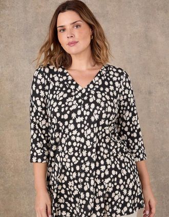 Live Unlimited London Womens Black Ditsy Print Split Sleeve Tunic - Size: 12