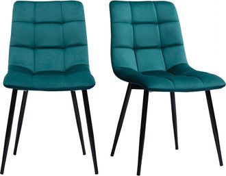 Miliboo Set De 2 Sillas De Dise&ntilde;o De Terciopelo Azul Petr&oacute;leo Y Metal Negro Maxwell