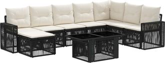 vidaXL Conjunto De Sof&aacute;s De Jard&iacute;n 9 Uds. Negro Y Blanco Crema Vidaxl