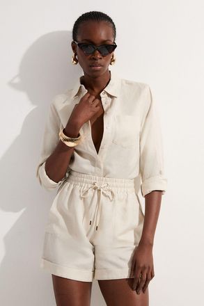 Karen Millen Womens Viscose Linen Tie Waist Woven Short - Beige - Size 10 UK